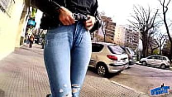 Cameltoe Brunette Babe in Tight Jeans in Public with a Big Ass and Big Hips