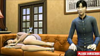 Stepson adores Korean Big Tits Mother While Watching TV on the Couch | Korean Mother and Son in love