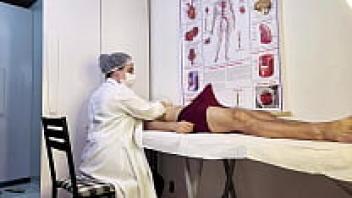 During the examination, the patient is unable to hold it and stands straight in front of the nurse.