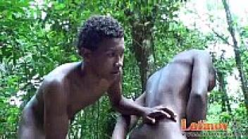 In the woods, frolicking Latin twinks strip nude.