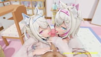 No VR mmd FuwaMoco BlowJob 3D hololive Hentai